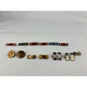 Large Lot Of WWII Military Uniform Pins - Medals - Color Bars - Rank‎ - US